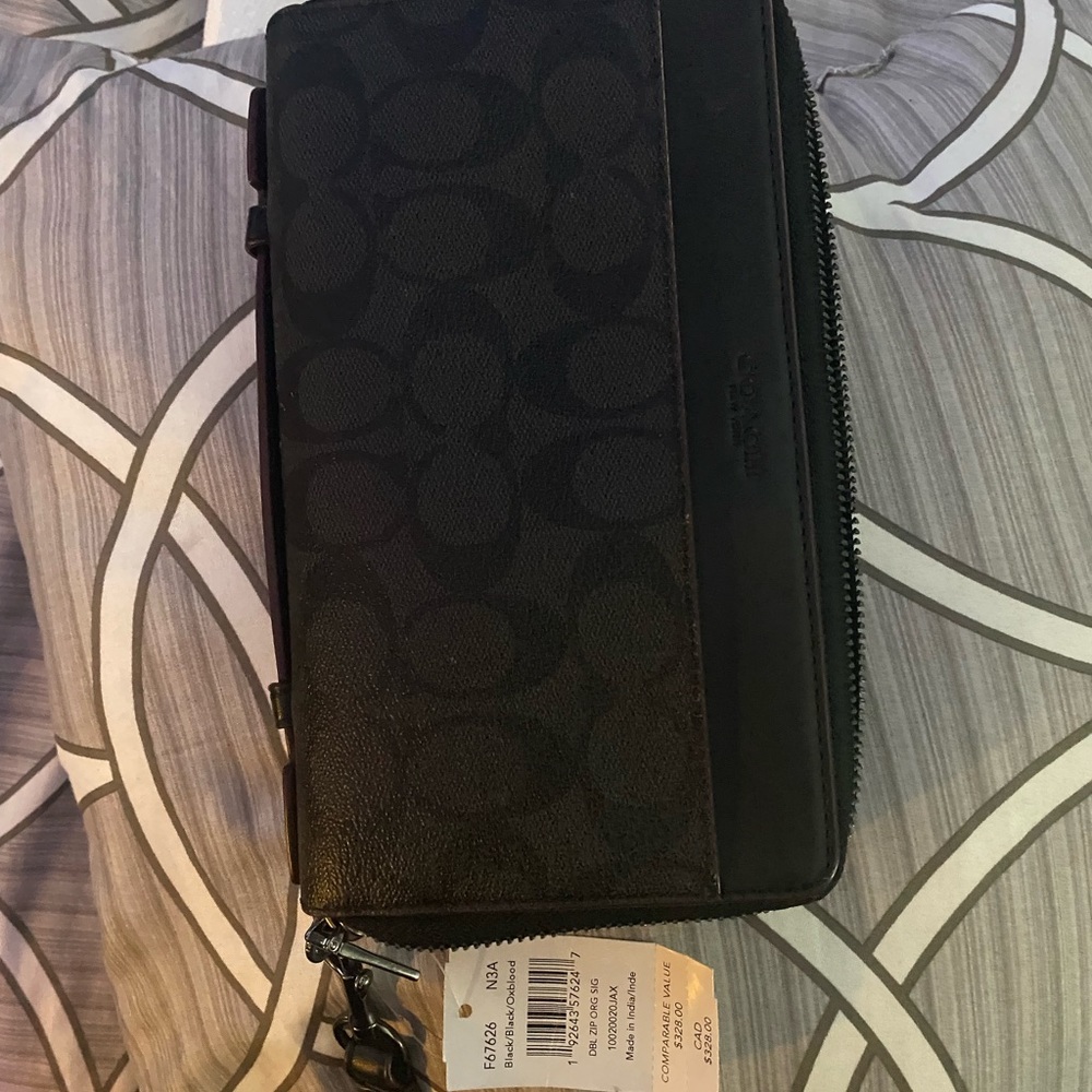 Coach double zip signature organizer wallet